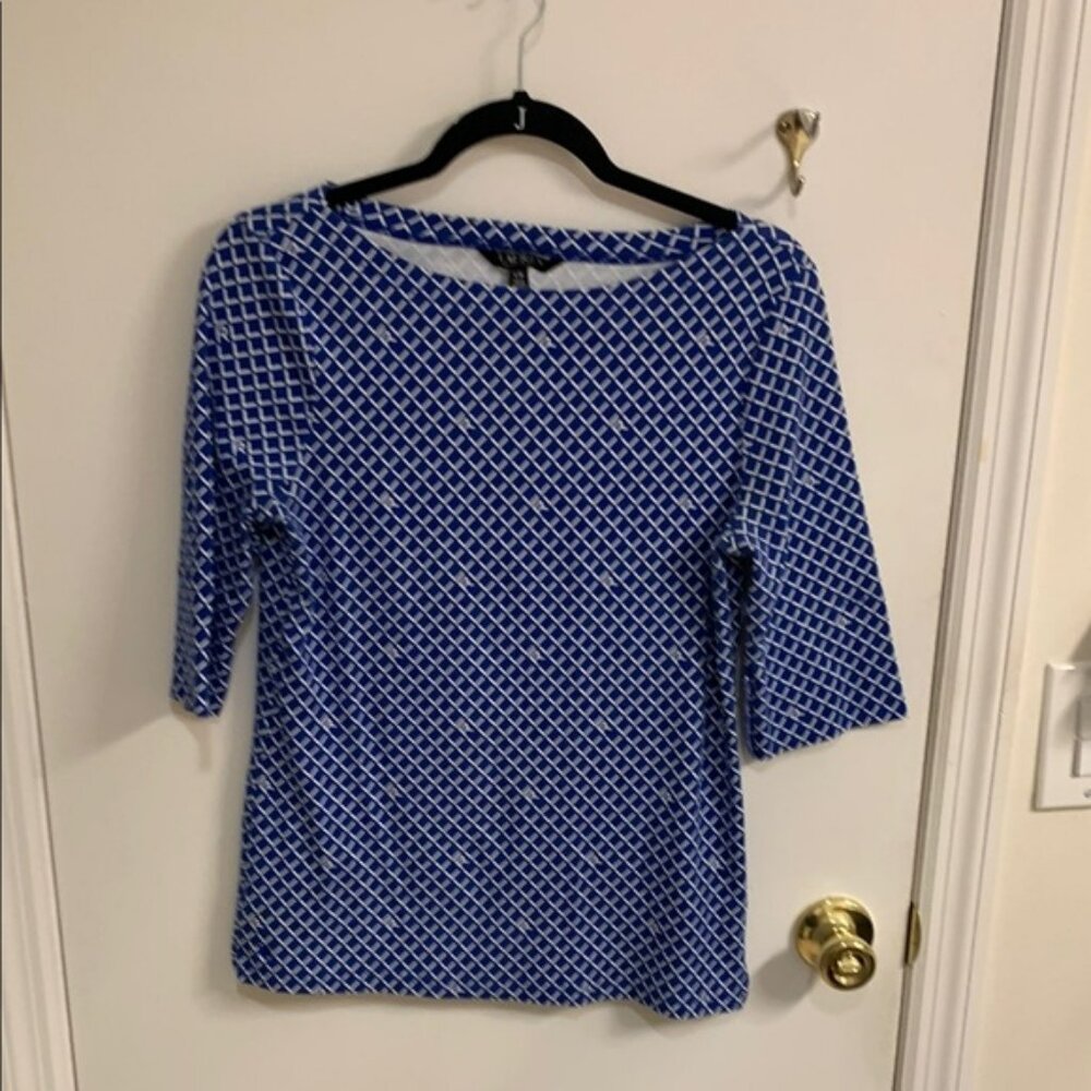 Ralph Lauren Blue Fitted Blouse with Three-Quarter Sleeves